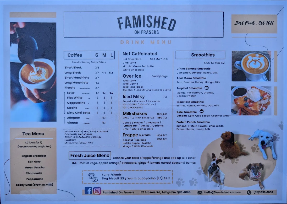 Menu, Famished on Frasers
