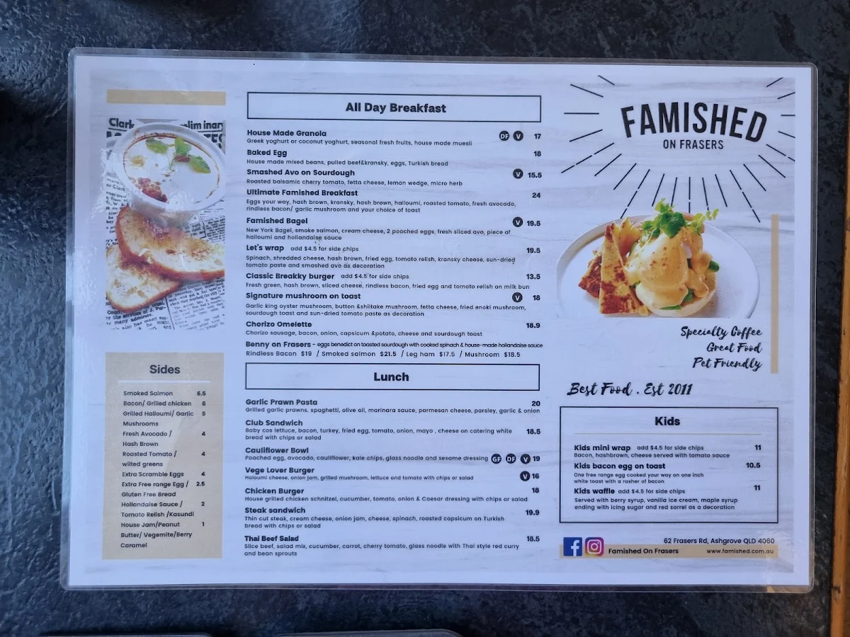Menu, Famished on Frasers