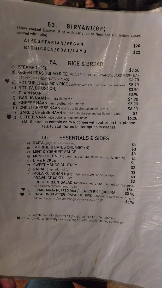 Menu, The Hungry Buddha | Nepalese & Indian Cuisine Canberra I ESTD 2011