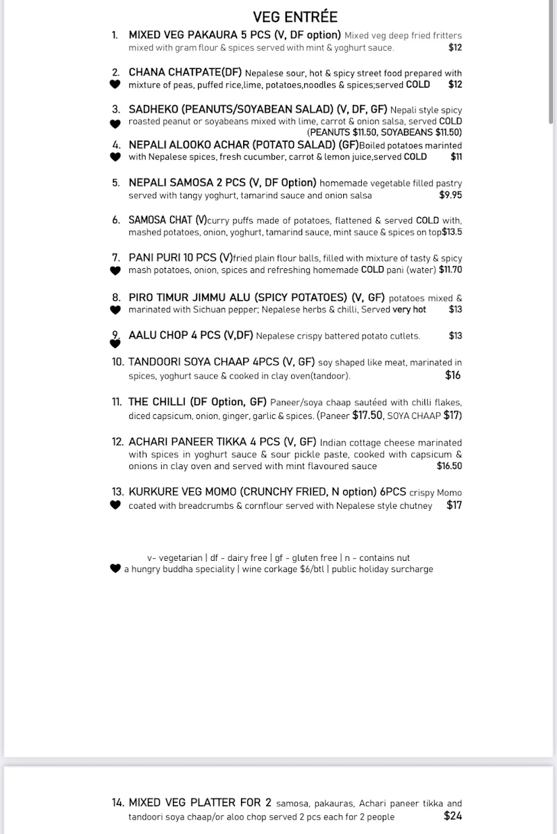 Menu, The Hungry Buddha | Nepalese & Indian Cuisine Canberra I ESTD 2011