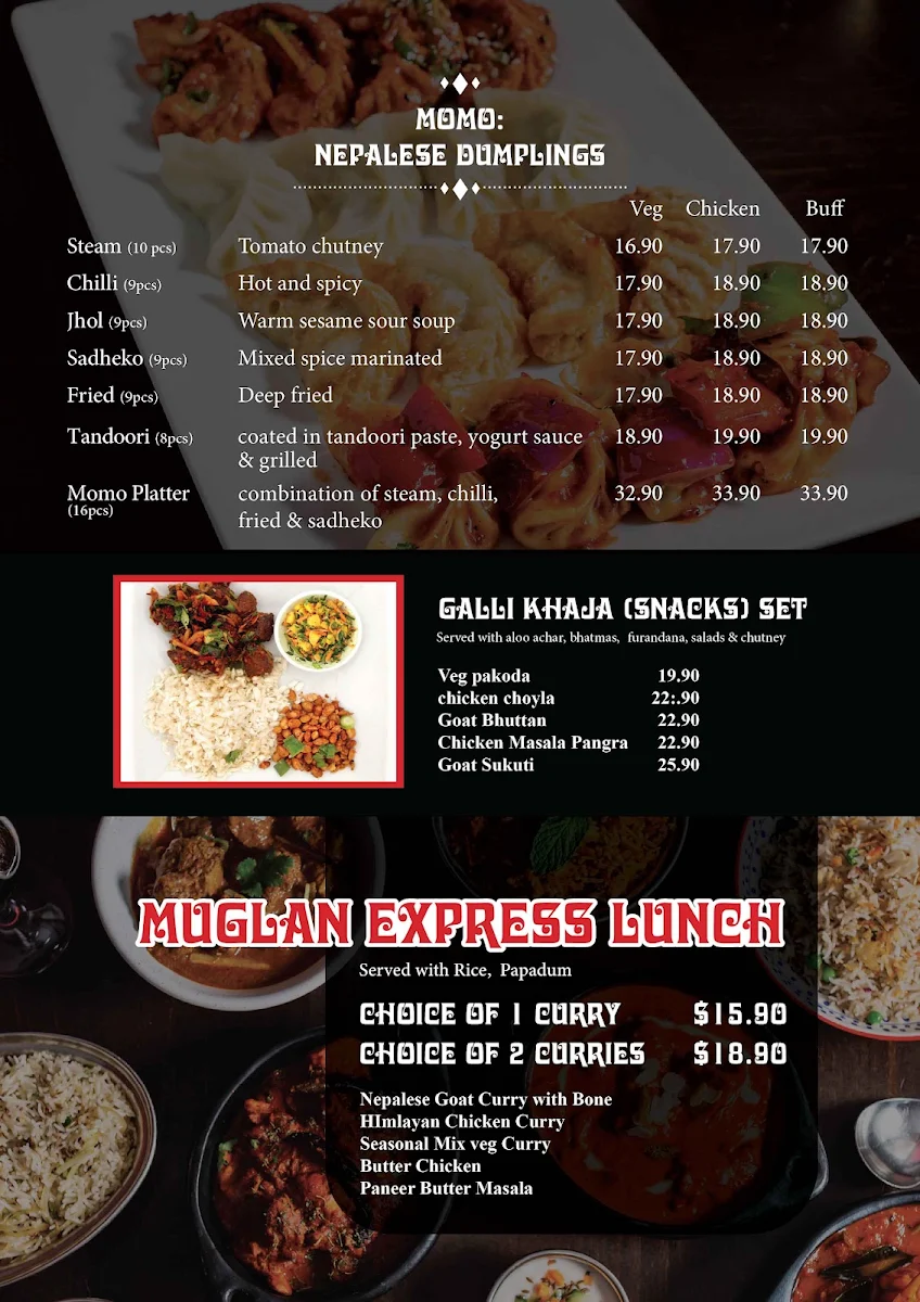 Menu, Galli Galli Nepalese Indian