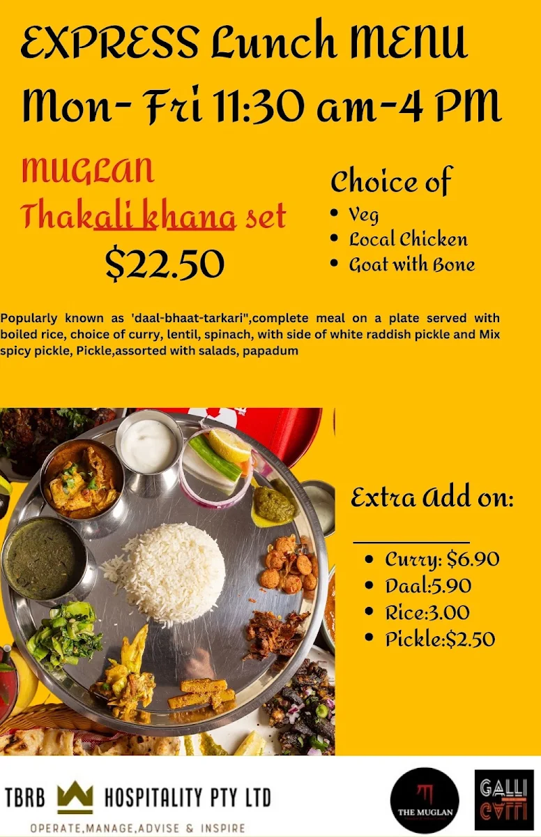 Menu, Galli Galli Nepalese Indian