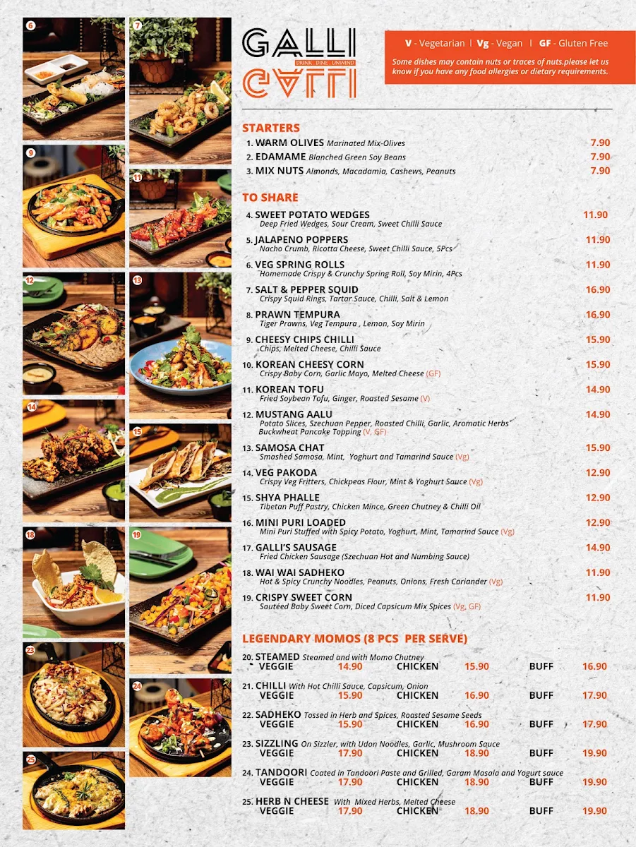 Menu, Galli Galli Nepalese Indian