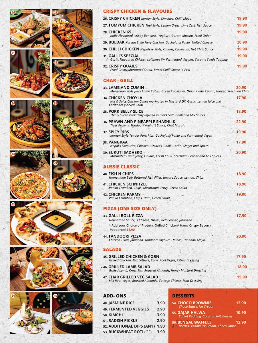 Menu, Galli Galli Nepalese Indian