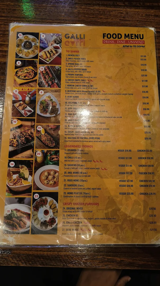 Menu, Galli Galli Nepalese Indian