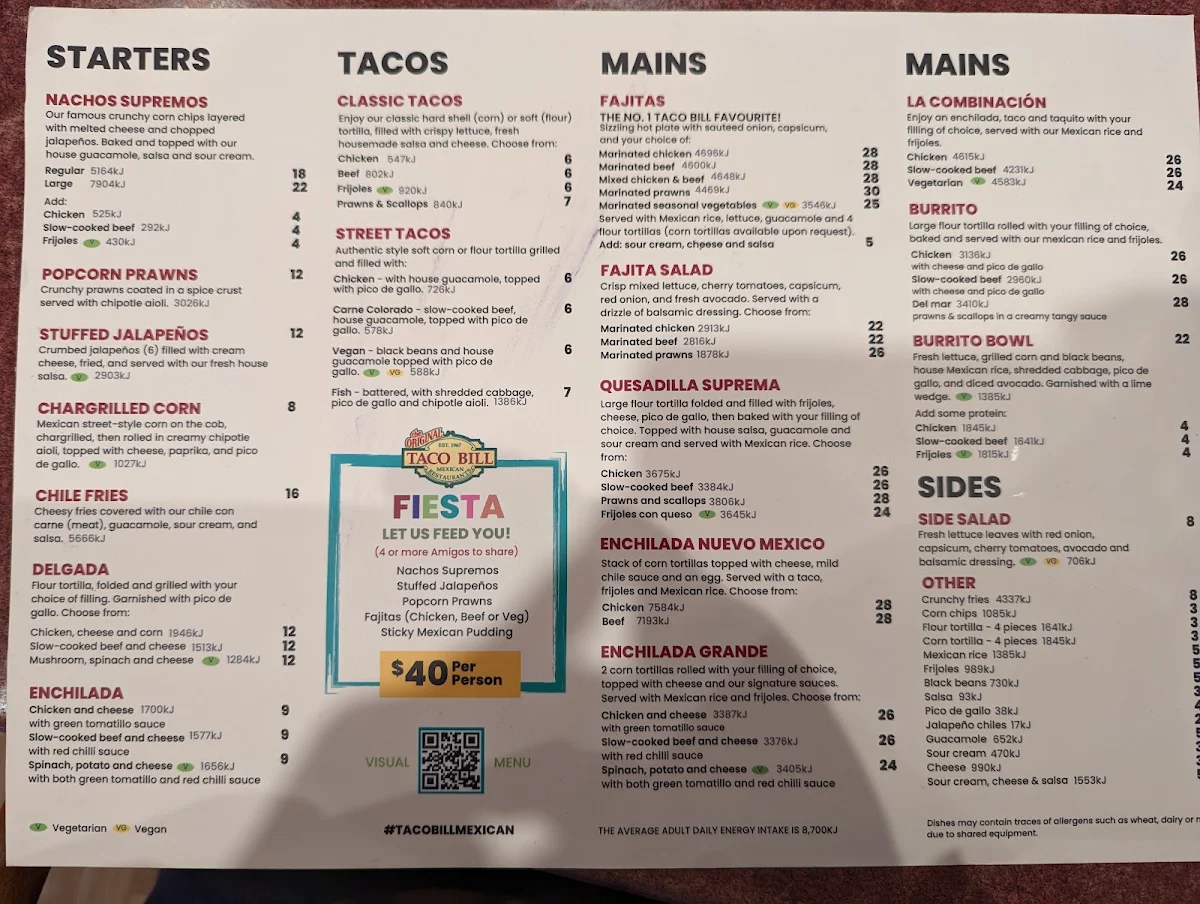 Menu, Taco Bill - Melton