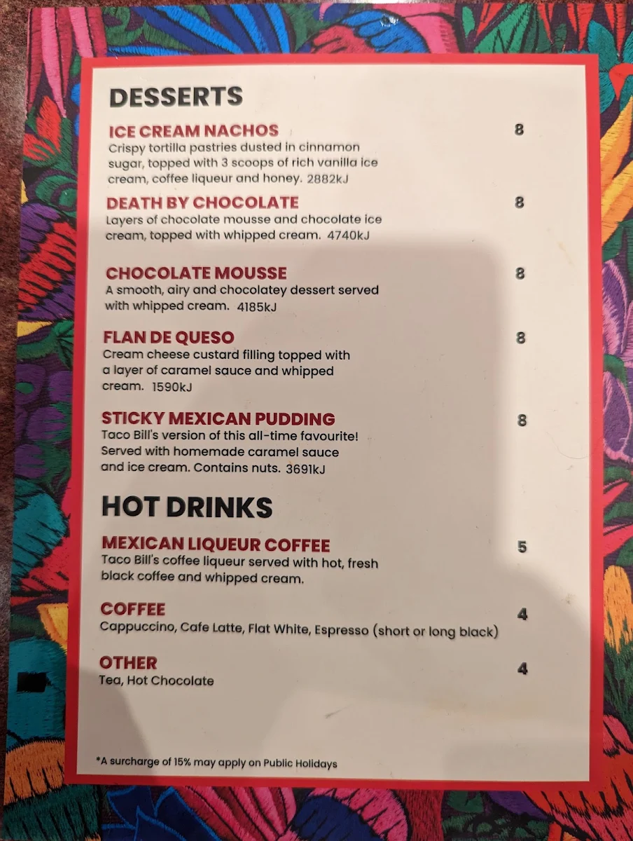 Menu, Taco Bill - Melton
