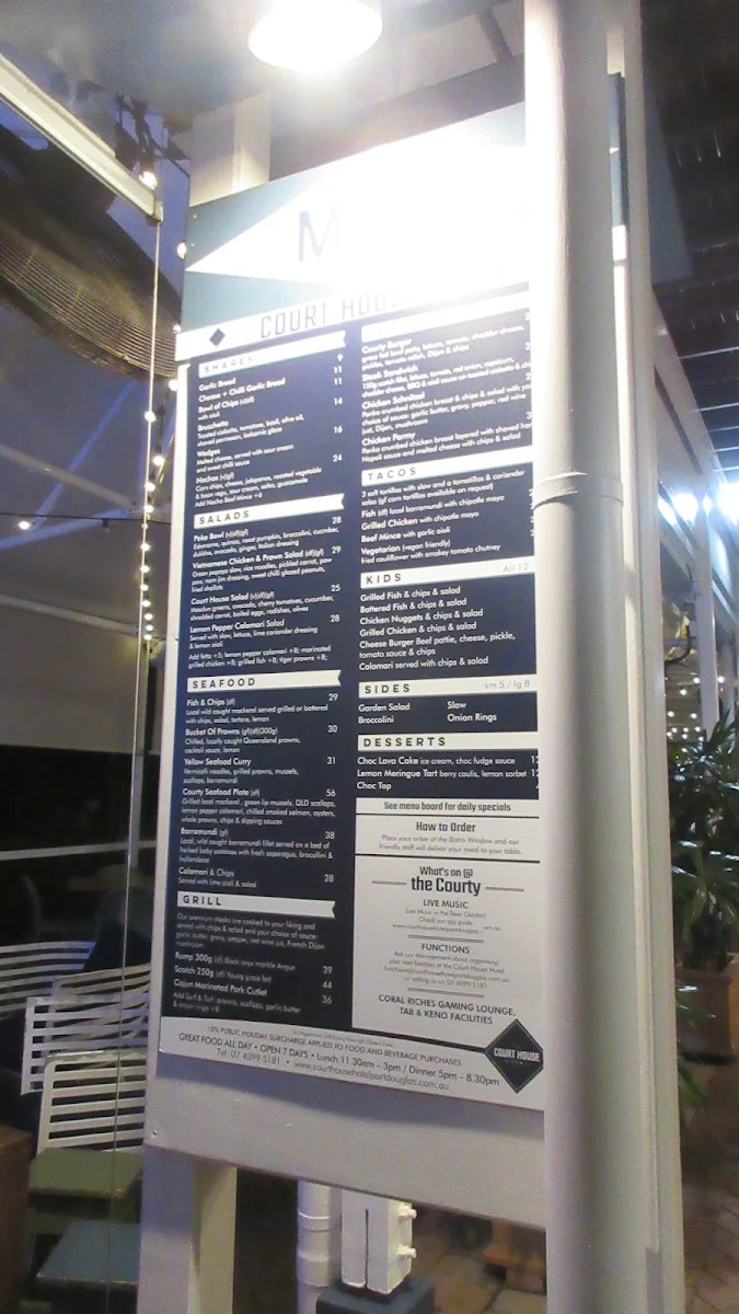 Menu, The Court House Hotel