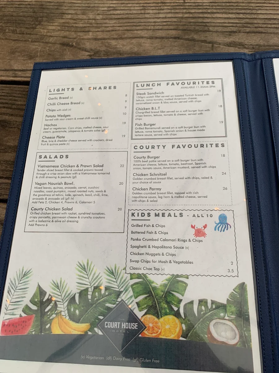 Menu, The Court House Hotel