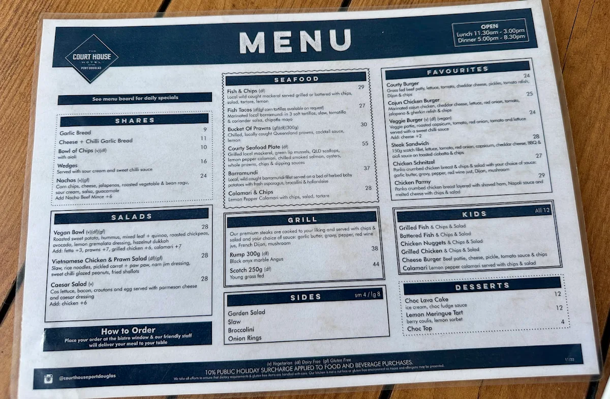 Menu, The Court House Hotel