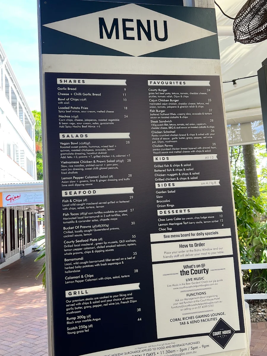 Menu, The Court House Hotel