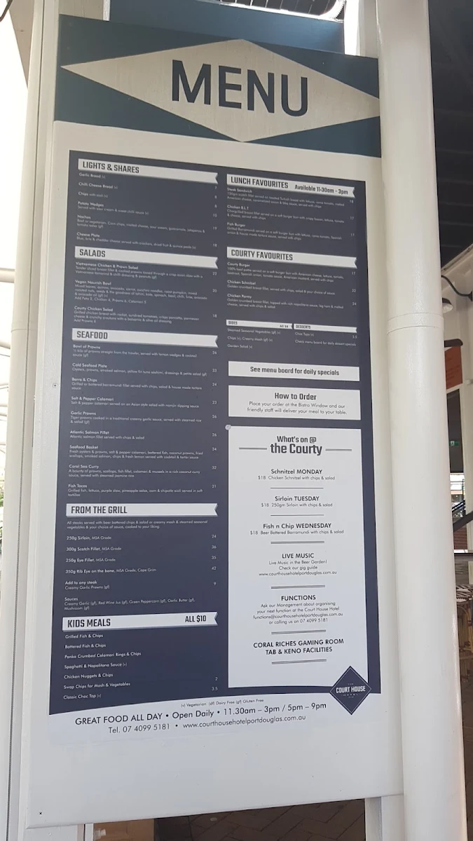 Menu, The Court House Hotel