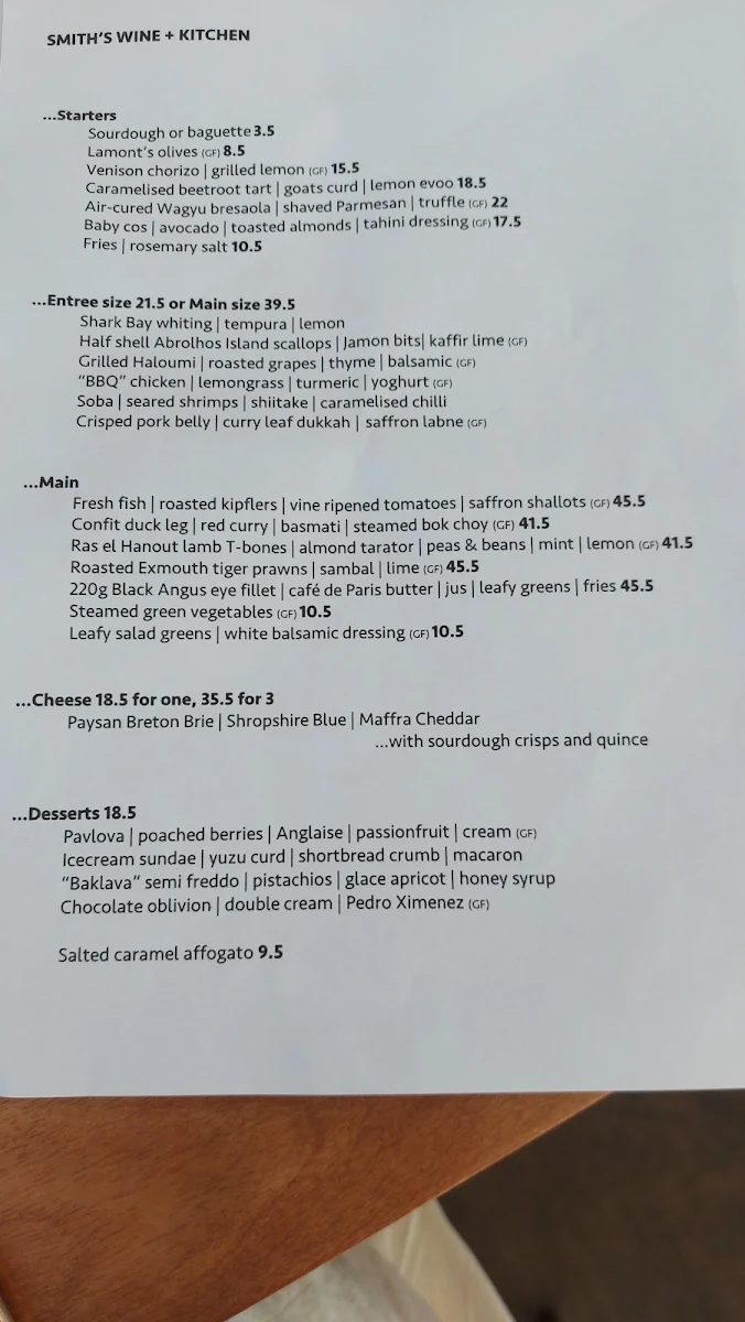 Menu, Lamont’s