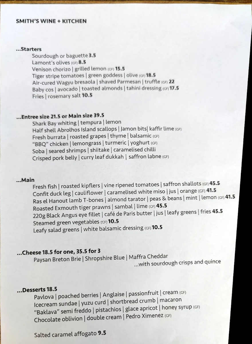 Menu, Lamont’s