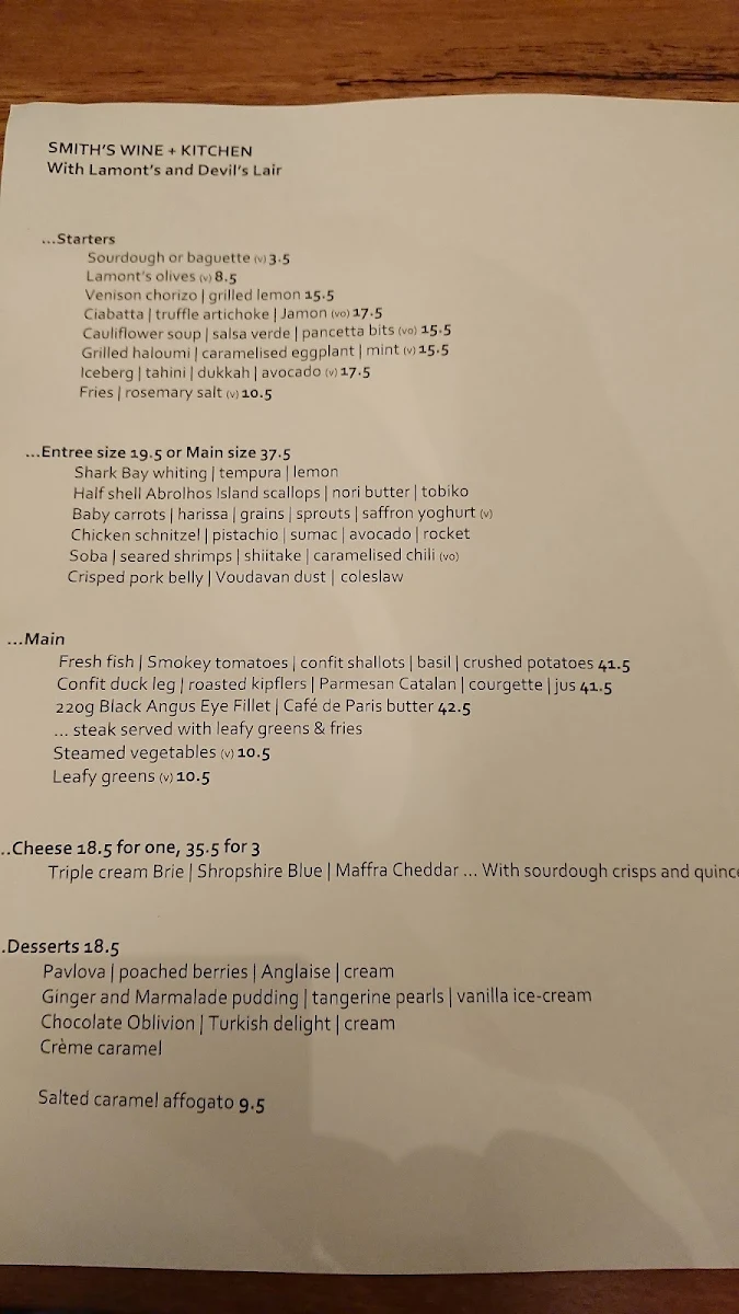 Menu, Lamont’s