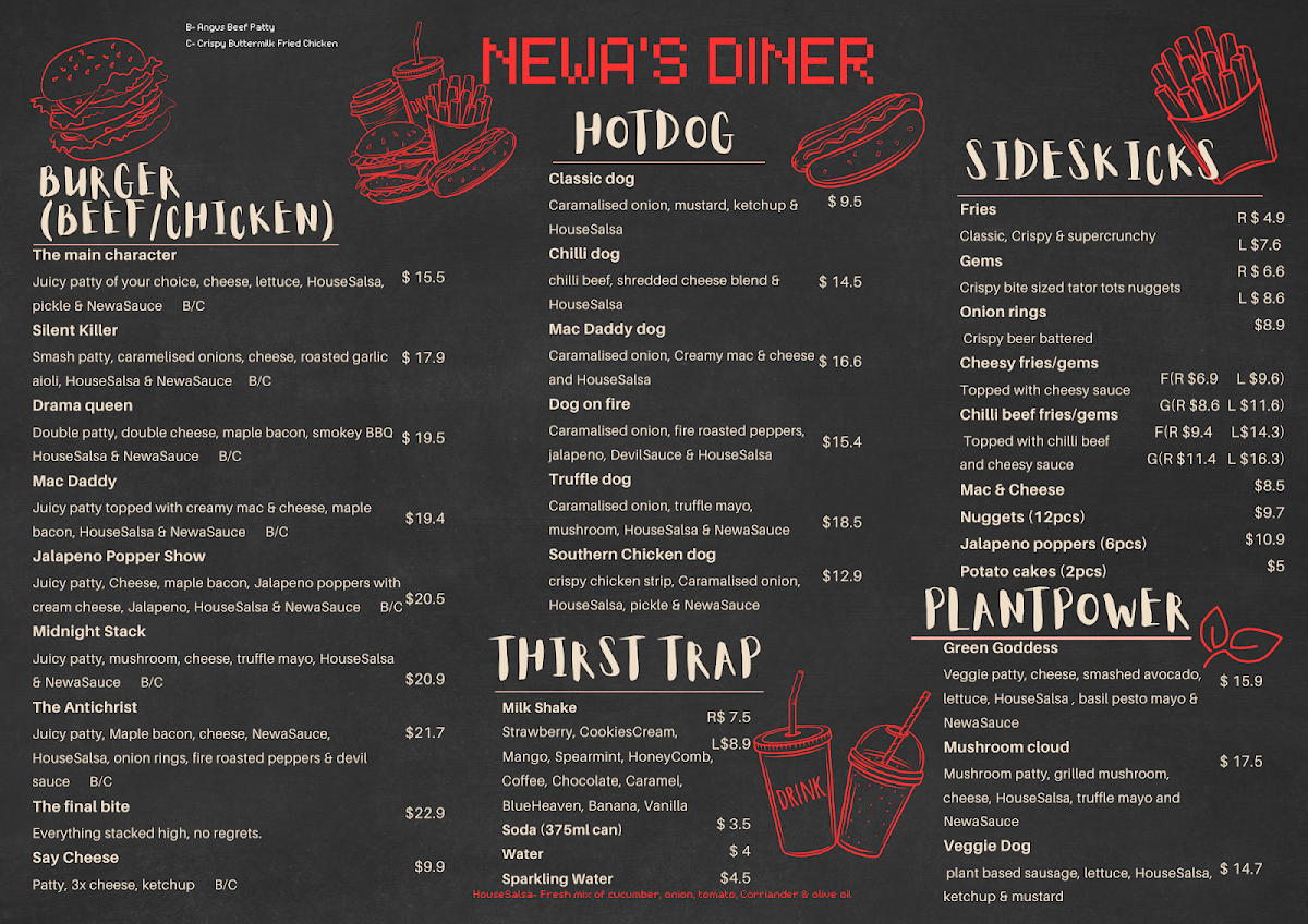 Menu, Newa's Diner