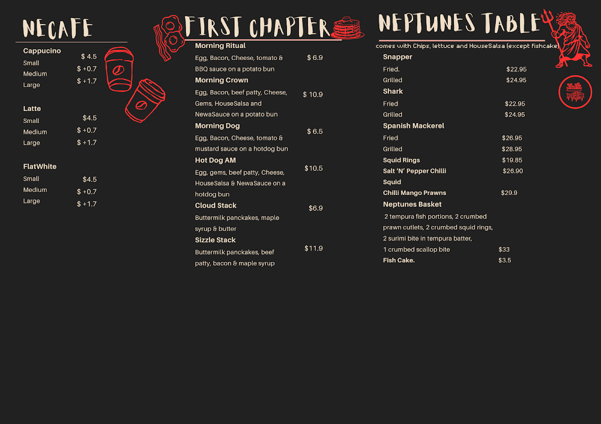 Menu, Newa's Diner