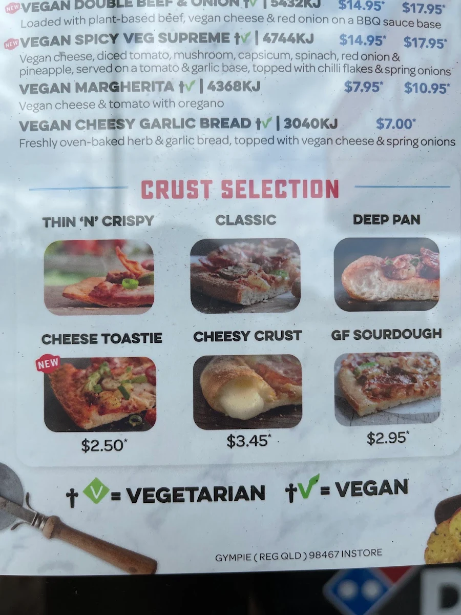 Menu, Domino's Pizza Gympie