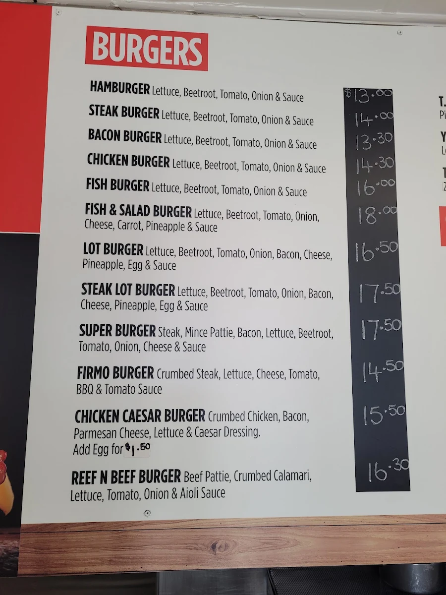 Menu, Take-A-Break Burger Bar