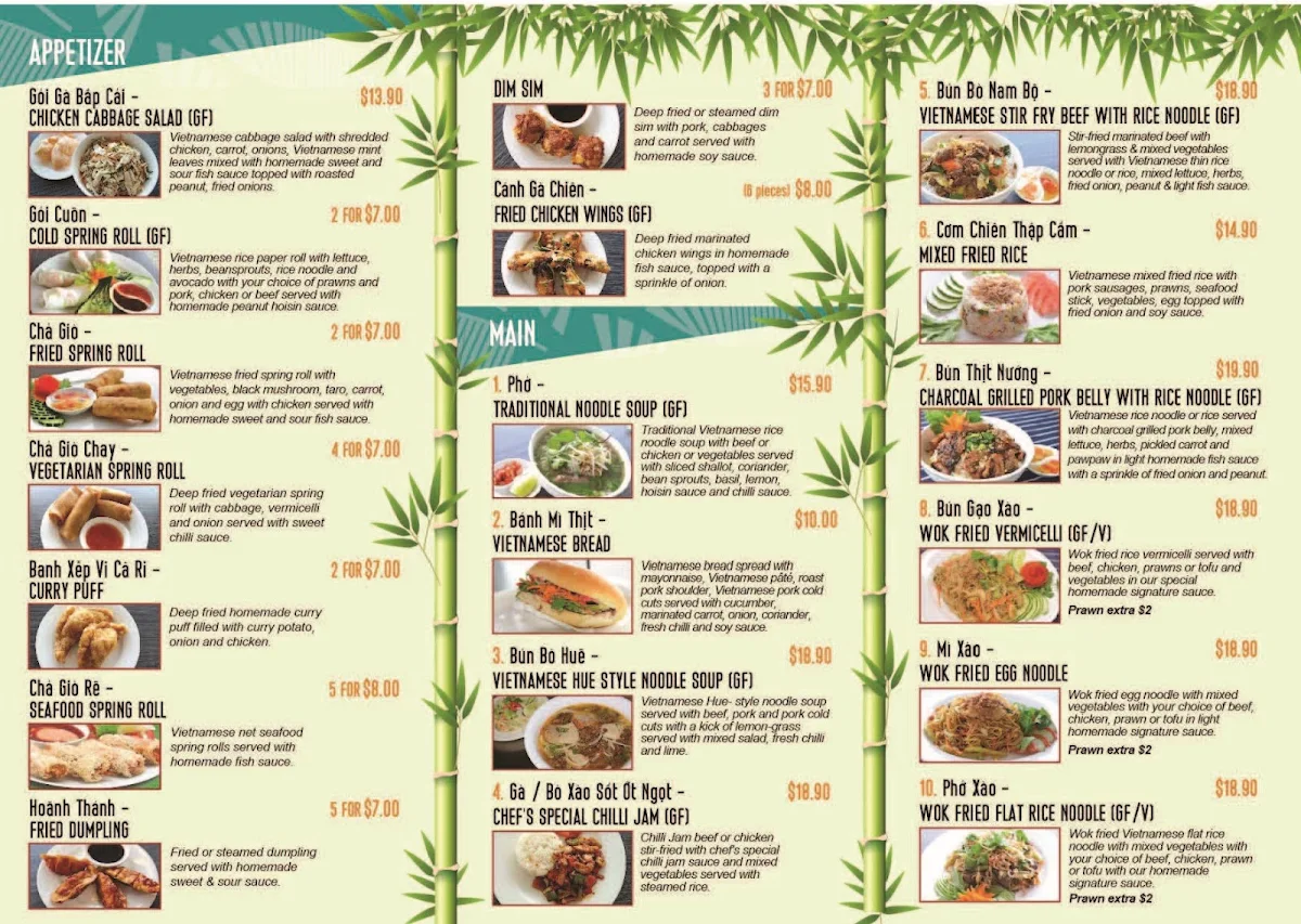 Menu, Vietnamese Corner Kirwan