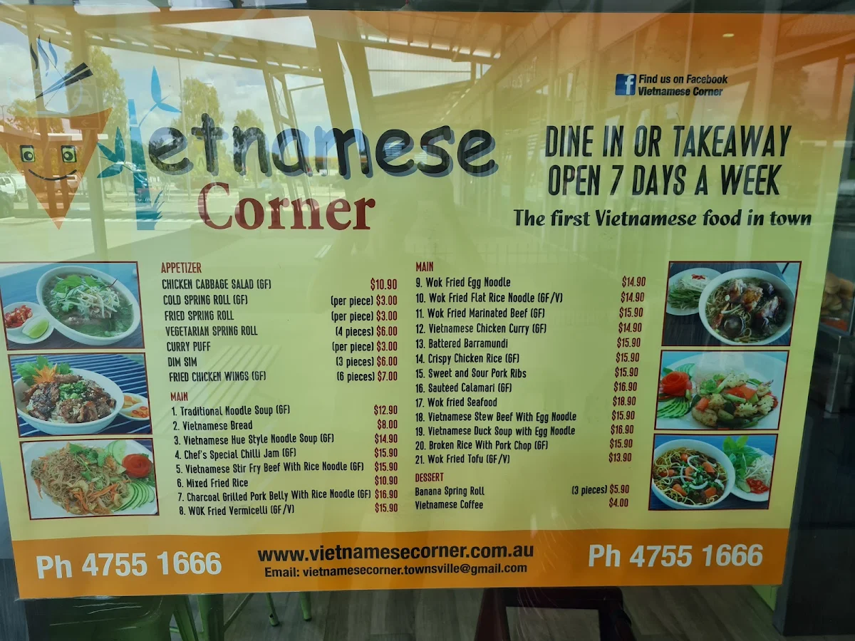 Menu, Vietnamese Corner Kirwan
