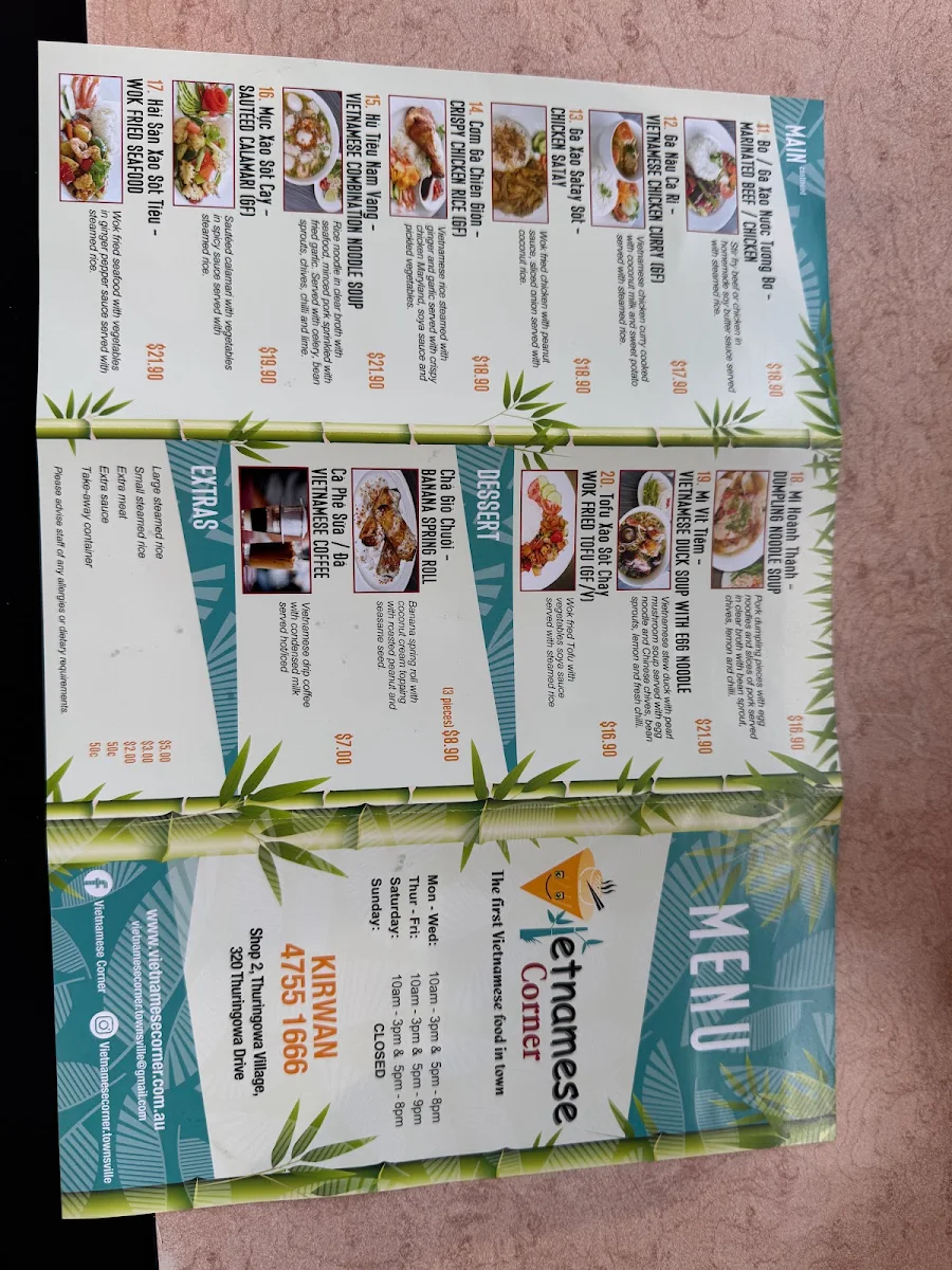 Menu, Vietnamese Corner Kirwan
