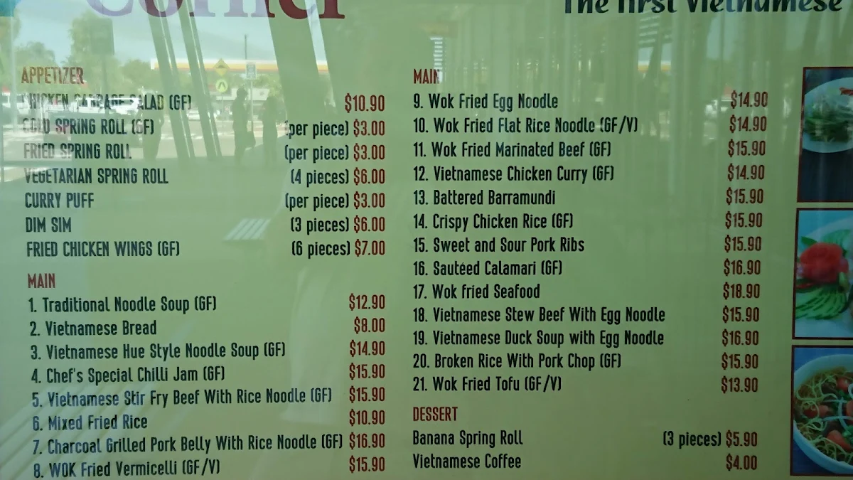Menu, Vietnamese Corner Kirwan