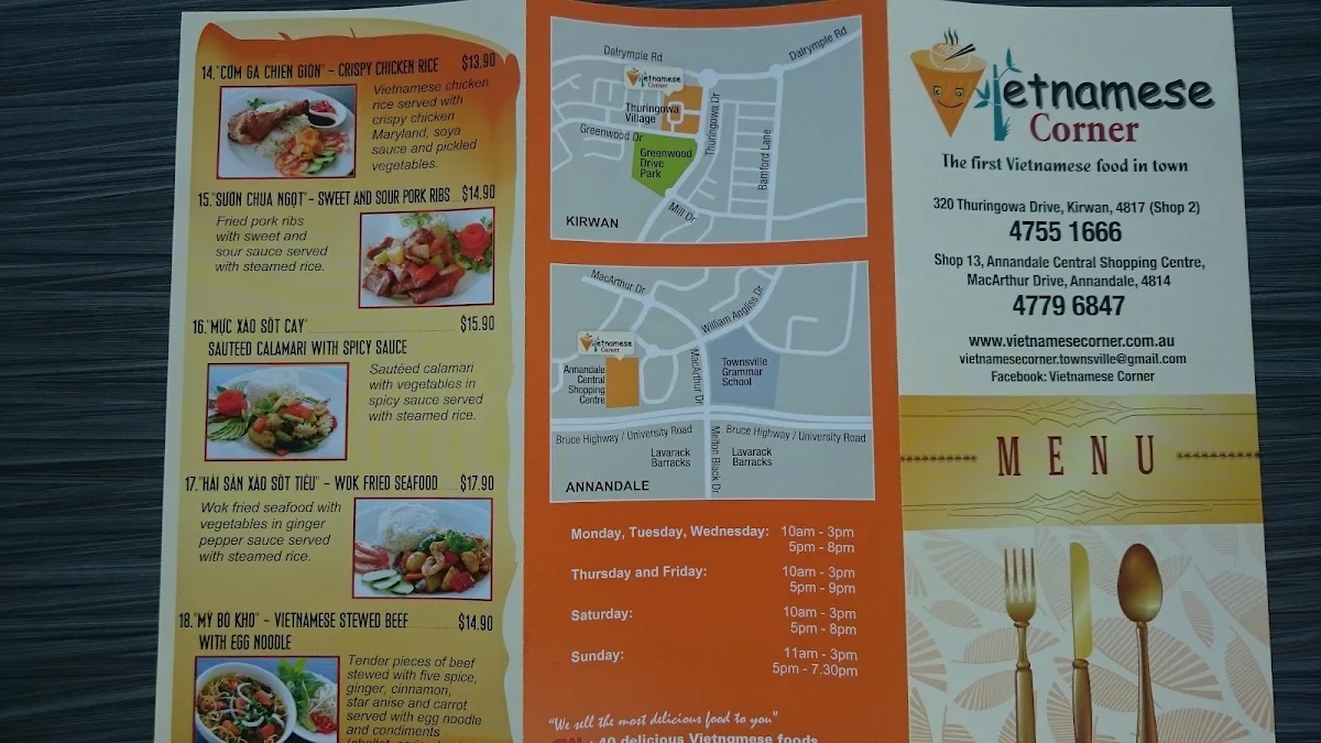 Menu, Vietnamese Corner Kirwan