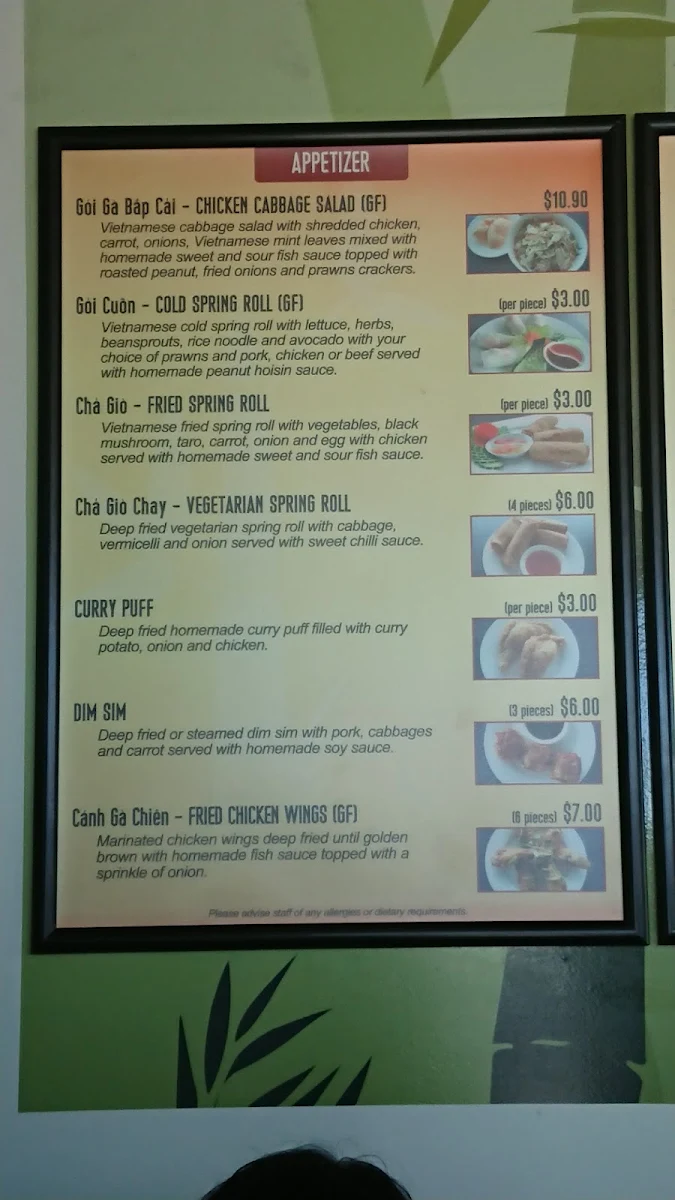 Menu, Vietnamese Corner Kirwan