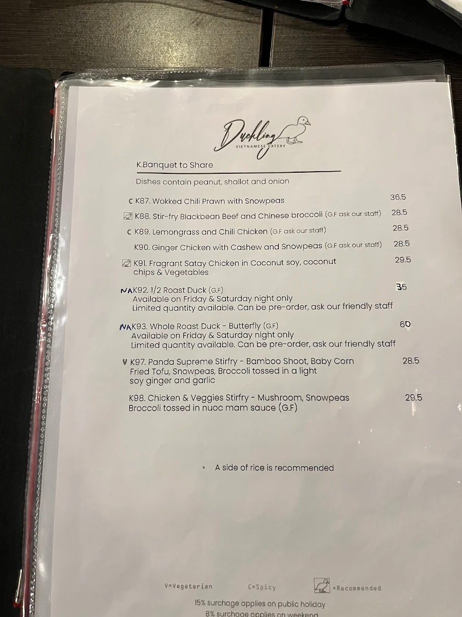 Menu, Duckling Vietnamese