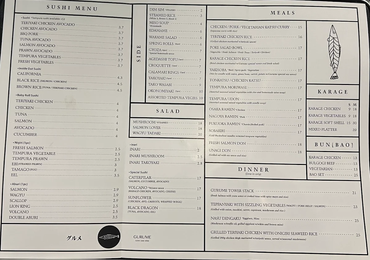Menu, Gurume