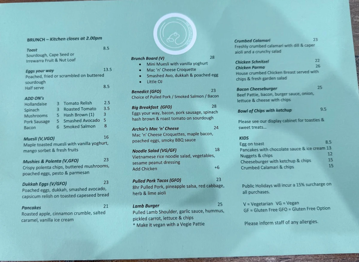 Menu, The Speckled Frog