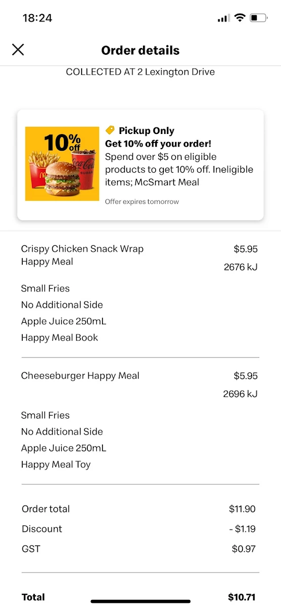 Menu, Mcdonald's Norwest II