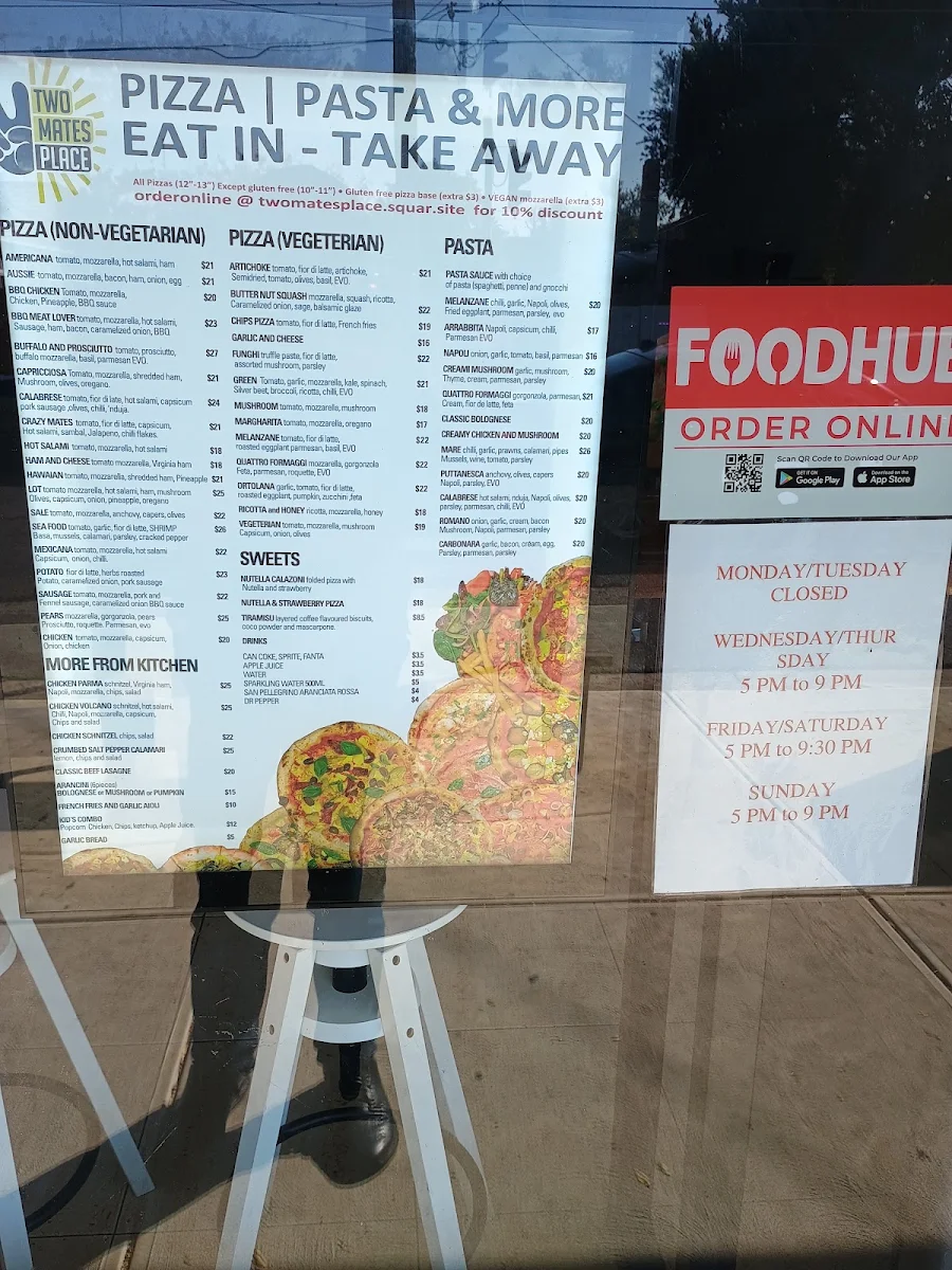 Menu, Two Mates Place