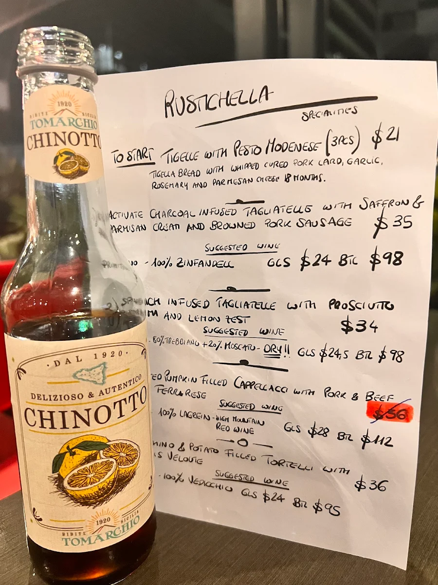 Menu, RUSTICHELLA Pasta Bar