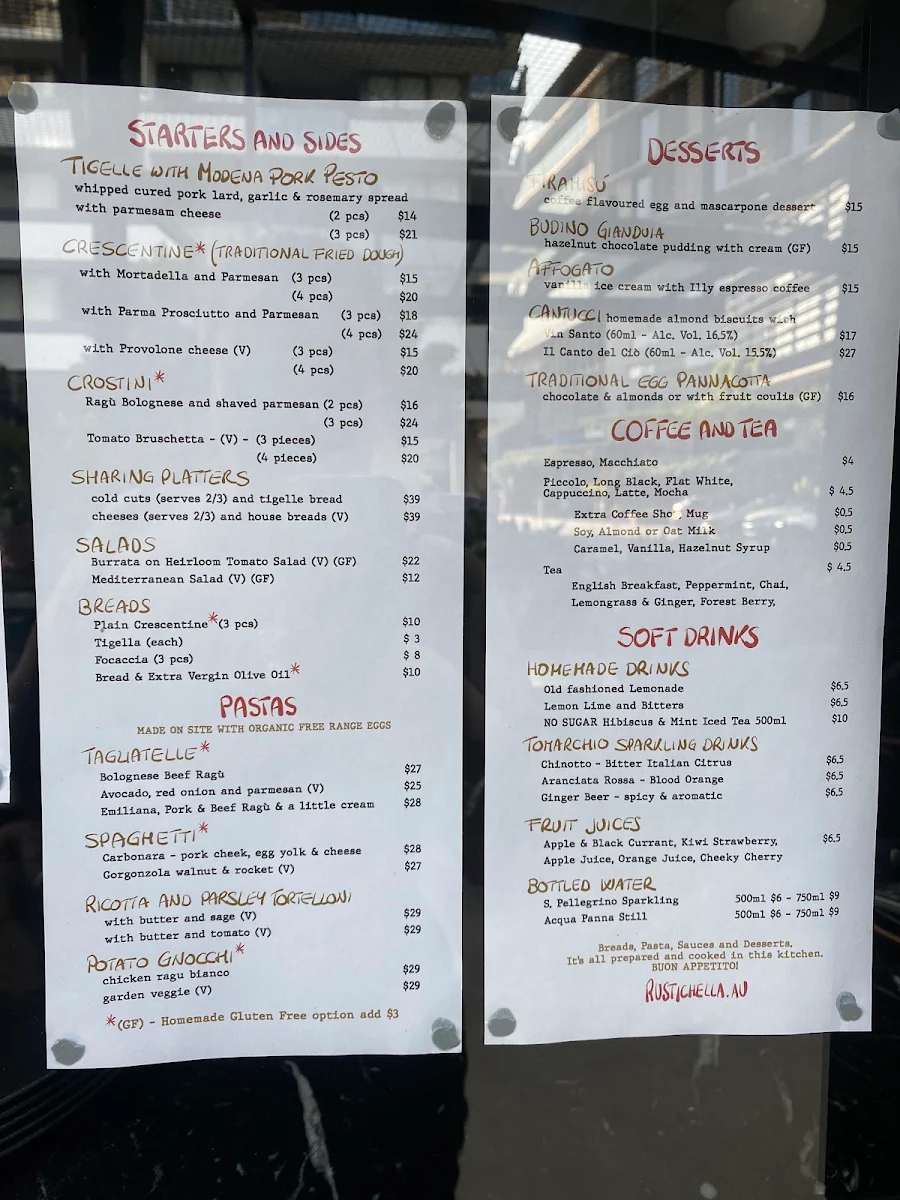 Menu, RUSTICHELLA Pasta Bar