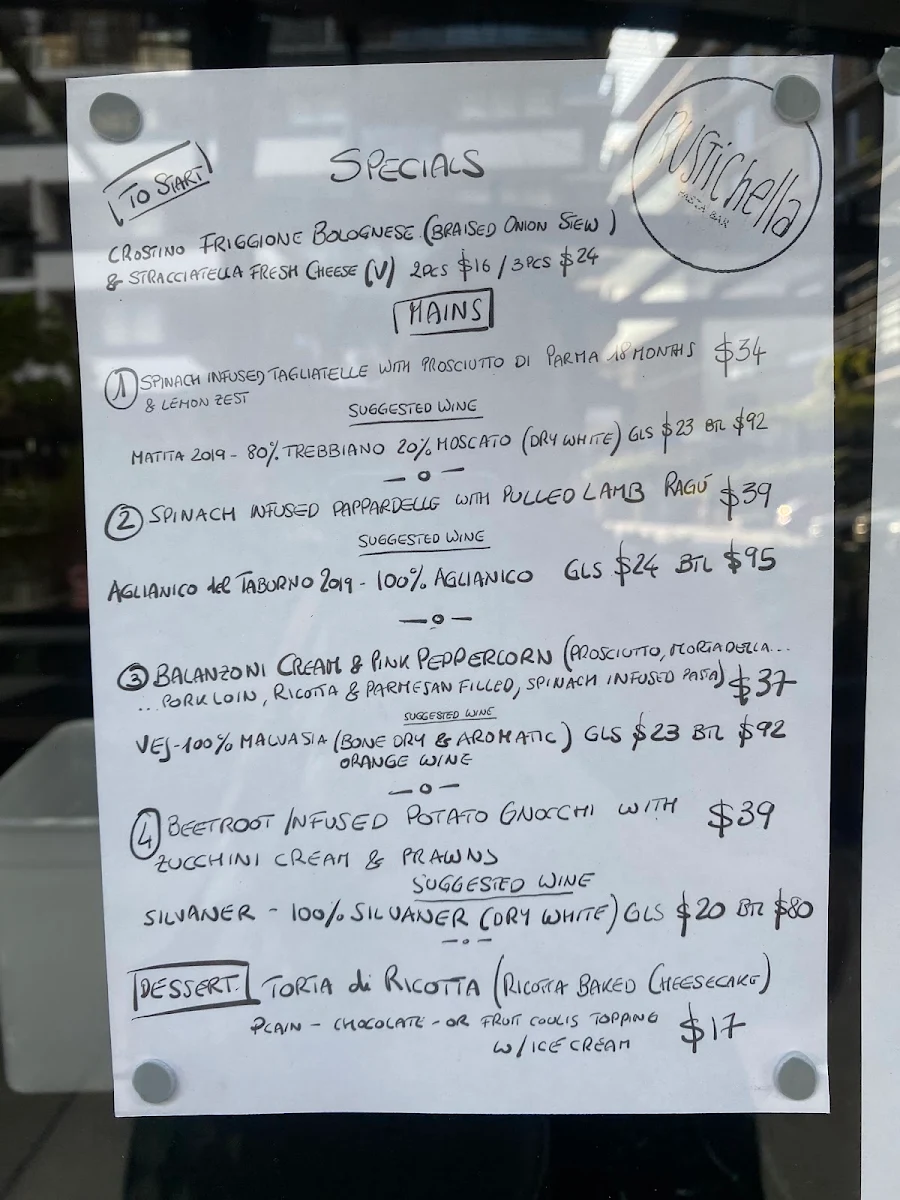 Menu, RUSTICHELLA Pasta Bar