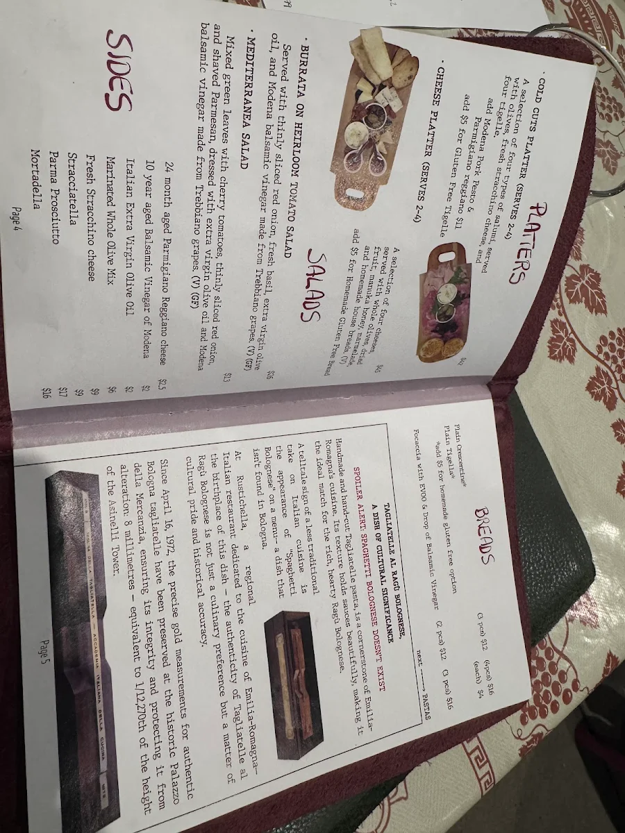 Menu, RUSTICHELLA Pasta Bar