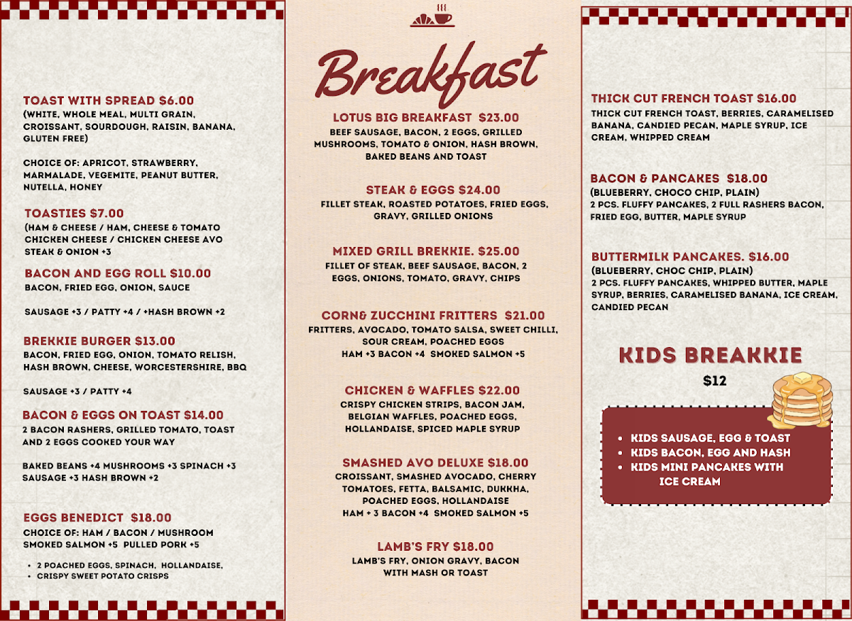 Menu, Lotus Bistro