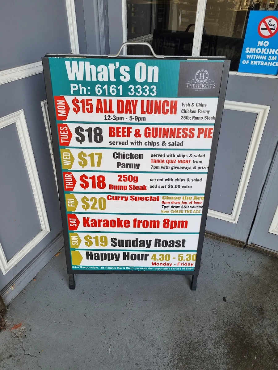 Menu, The Heights Bar & Bistro