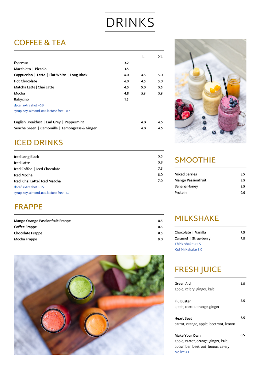 Menu, Cafe 93