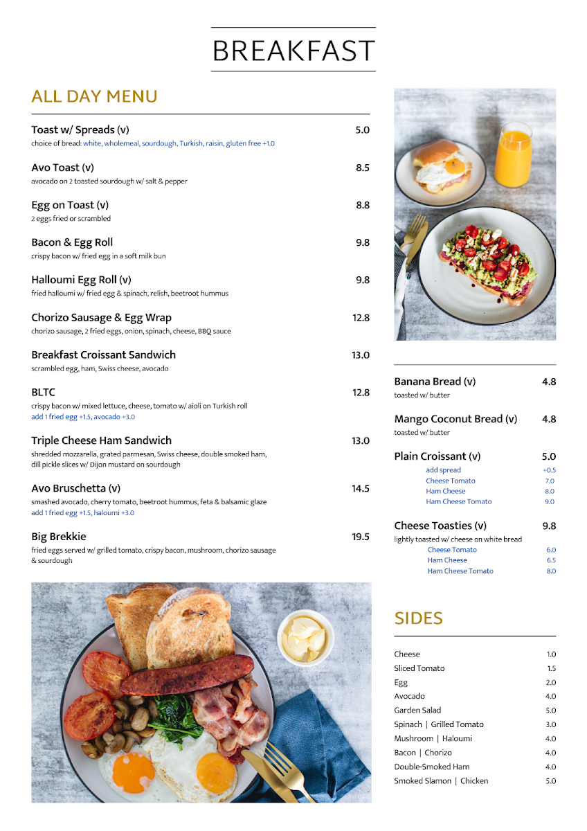 Menu, Cafe 93