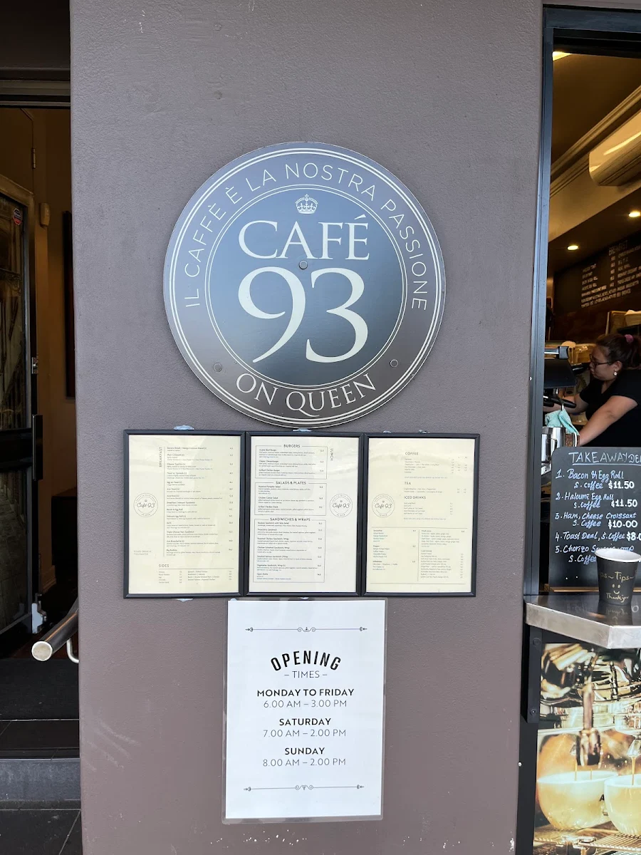 Menu, Cafe 93