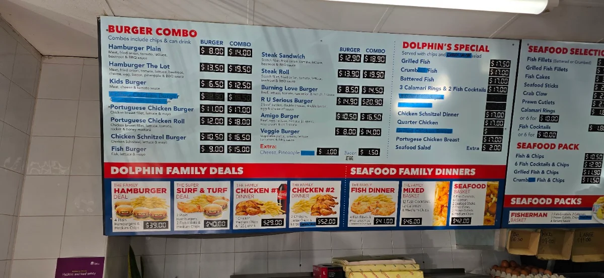 Menu, The Dolphin Takeaway
