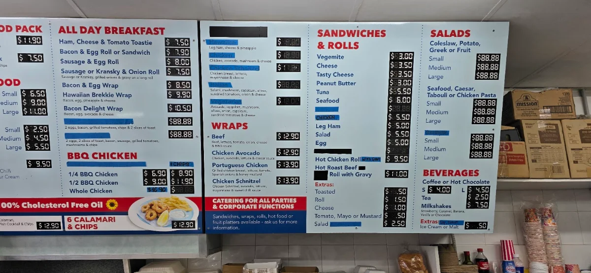 Menu, The Dolphin Takeaway