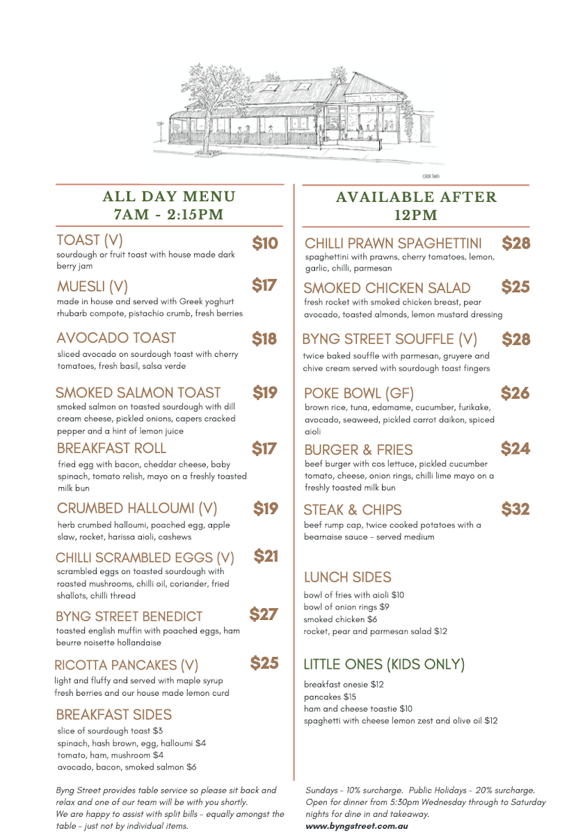 Menu, Byng Street Local Store