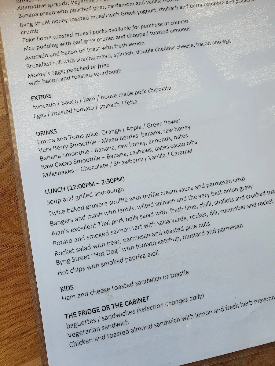 Menu, Byng Street Local Store