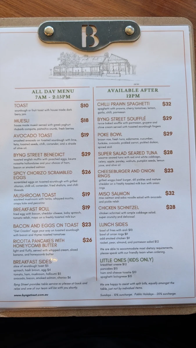 Menu, Byng Street Local Store