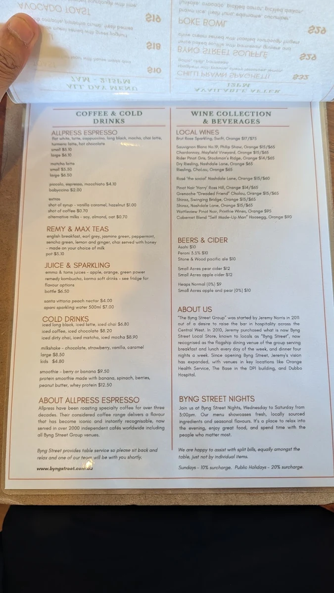 Menu, Byng Street Local Store