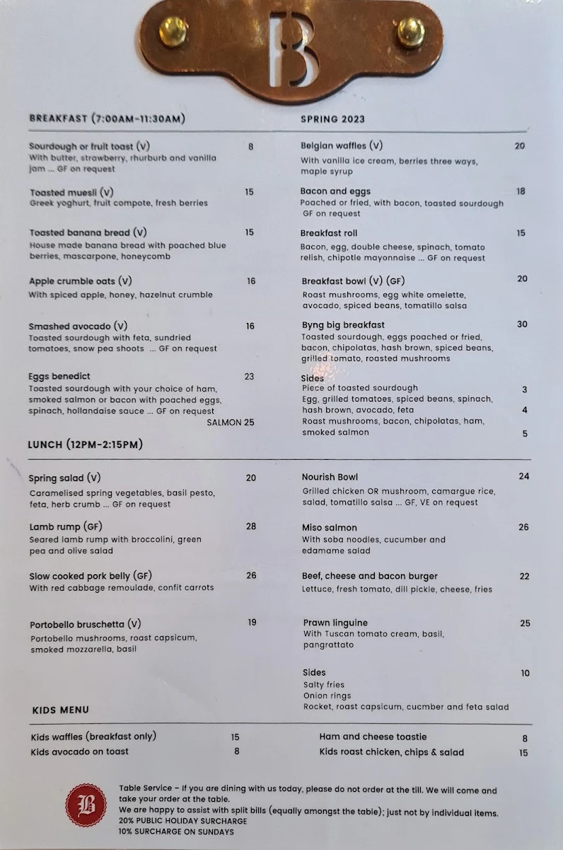 Menu, Byng Street Local Store